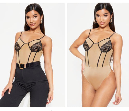 Nude Sheer Mesh Contrast Bodysuit