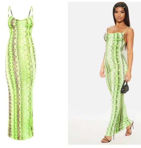 Neon Lime Snake Print Maxi Dress