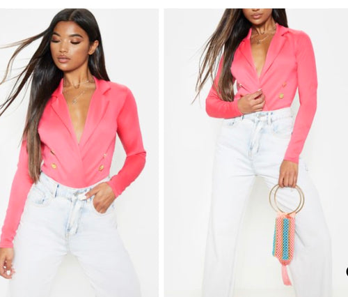 Coral Gold Button Blazer Bodysuit