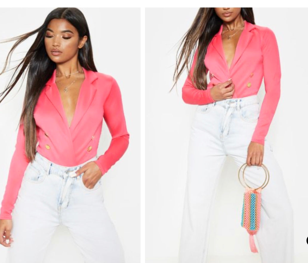 Coral Gold Button Blazer Bodysuit