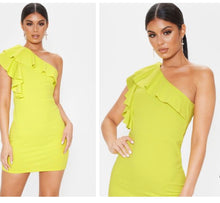 Load image into Gallery viewer, One Shoulder Frill Body Con Dress