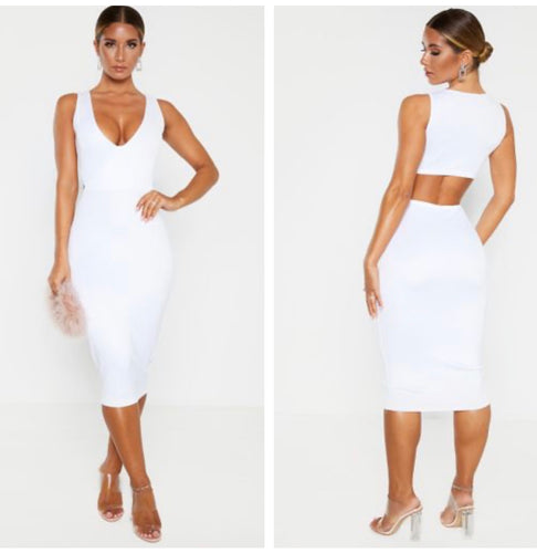 White Sleeveless Cutout Back Midi Dress