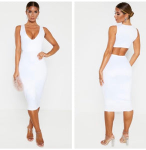 White Sleeveless Cutout Back Midi Dress