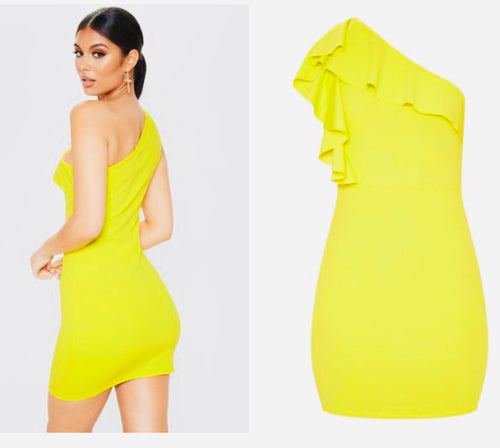 One Shoulder Frill Body Con Dress